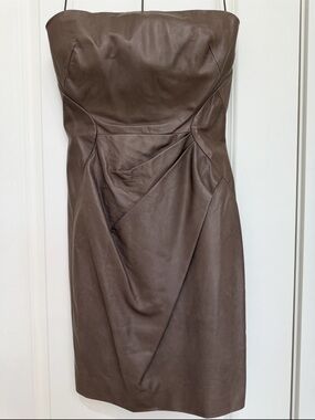 J. Mendel Brown Leather Strapless Mini Dress Size 4 NWT